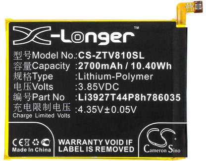 Replacement Battery for ZTE  Blade V8 – Mobile, SmartPhone – 2700mAh / 10.40Wh / 3.85V