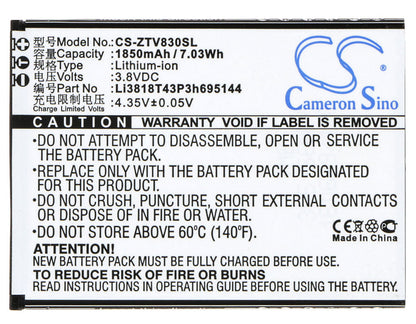 Replacement Battery for ZTE  Blade G Lux – Mobile, SmartPhone – 1850mAh / 7.03Wh / 3.8V