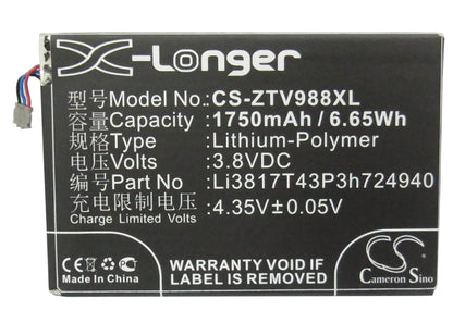 Replacement Battery for ZTE  Athena – Mobile, SmartPhone – 1750mAh 6.65Wh / 3.8V