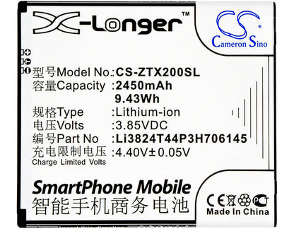 Replacement Battery for ZTE  Grand X 2 – Mobile, SmartPhone – 2450mAh / 9.43Wh / 3.85V