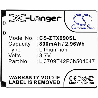 Replacement Battery for ZTE  Altair 2 – Mobile, SmartPhone – 800mAh / 2.96Wh / 3.7V