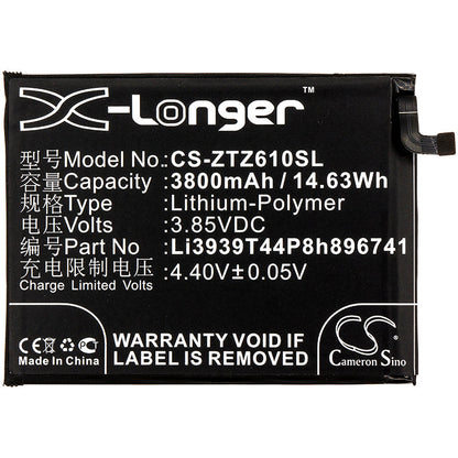 Replacement Battery for ZTE  Blade Max View – Mobile, SmartPhone – 3800mAh / 14.63Wh / 3.85V