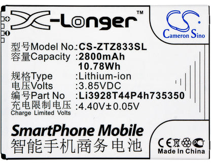 Replacement Battery for ZTE  Avid Trio – Mobile, SmartPhone – 2800mAh / 10.78Wh / 3.85V